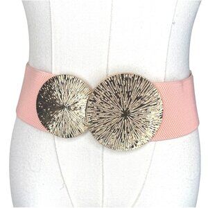 2/$30 NEW Elastic Wide Corset Pink Waist Belt Metallic Snap Buckle